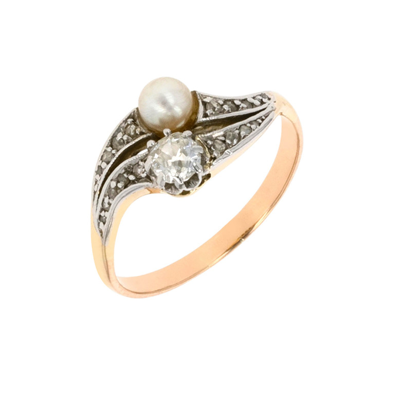 Bague ancienne perle et diamants 0.20 carat 2 ors 2.74g Comme neuf -  reconditionné disponible sur Gemme Les Bijoux